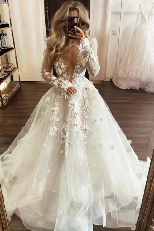 Evening Dress for Bridal Celebration-White lace appliqué long prom dress white evening dress C1280