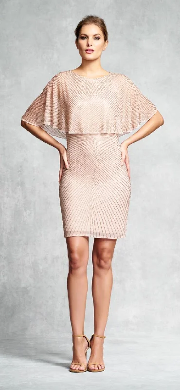 Gold Sequin Long Party Dress-Aidan Mattox - 54473370 Cape Sleeve Beaded Chiffon Cocktail Dress