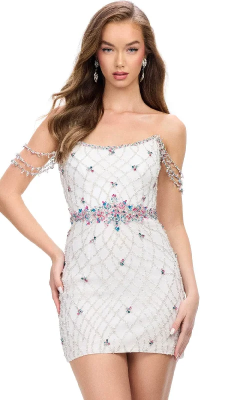 Embellished Satin Long Party Dress-Ashley Lauren 4702 - Scoop Neck Rhinestone Embellished Cocktail Dress