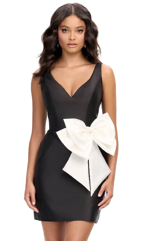 Open Back Sequin Long Party Dress-Ashley Lauren 4785 - Wide Strap Bow Accent Cocktail Dress