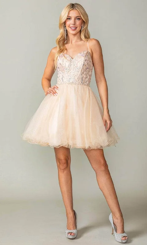 Pink Tulle Long Party Dress-Dancing Queen 3352 - Embroidered Bodice Cocktail Dress