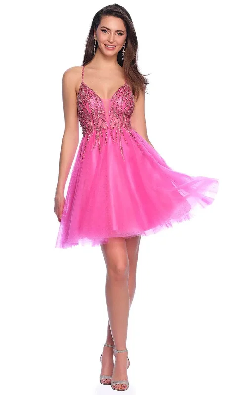 Dave & Johnny 11764 - Beaded Bodice Plunging Cocktail Dress