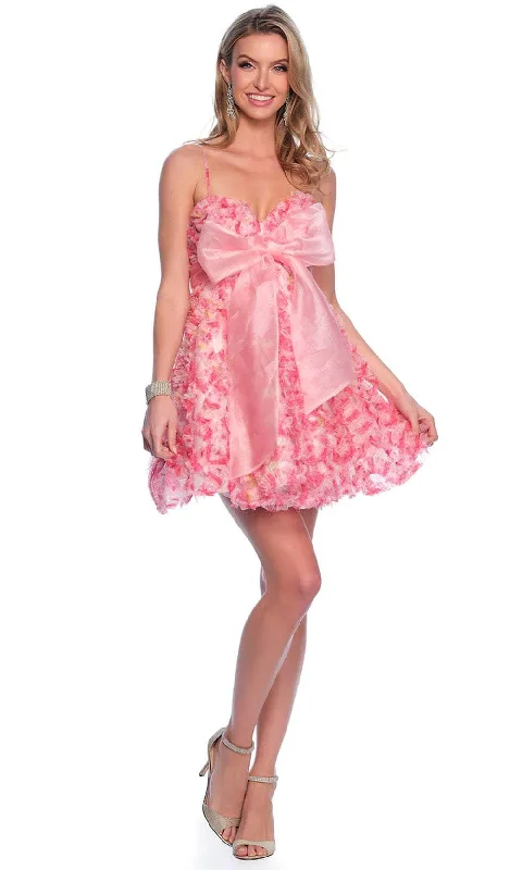 Off-Shoulder Satin Long Party Dress-Dave & Johnny 11769 - Ruffled Floral A-Line Cocktail Dress