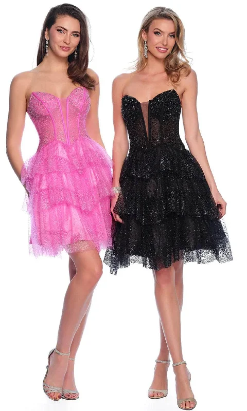 Open Back Sequin Long Party Dress-Dave & Johnny 11878 - Beaded Strapless Ruffled Cocktail Dress