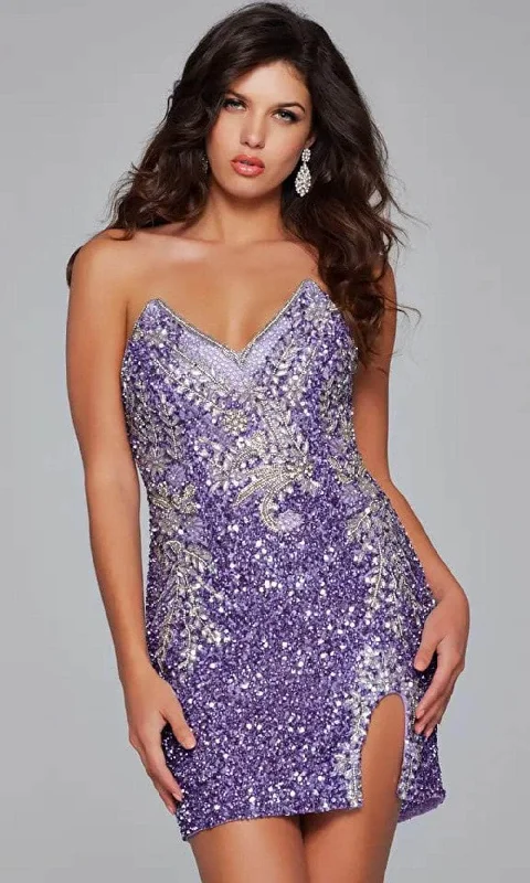 Modern Satin Long Party Dress-Jovani 36852 - Strapless Sequin Embellished Cocktail Dress