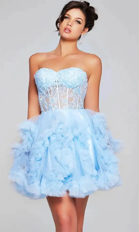 Satin Tulle Long Party Dress-Jovani 40628 - Ruffle Detailed Cocktail Dress