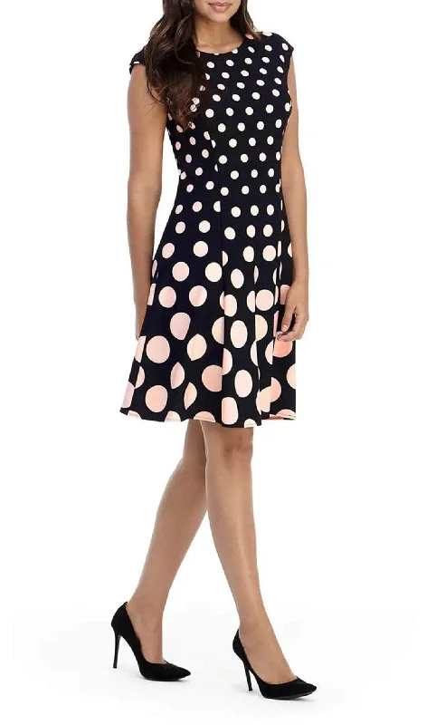 Sparkling Red Long Party Dress-London Times T3791M - Cap Sleeve Polka Dot Short Dress