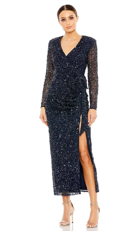 Princess Long Party Dress-Mac Duggal 10558 - Beaded Faux Wrap Formal Dress