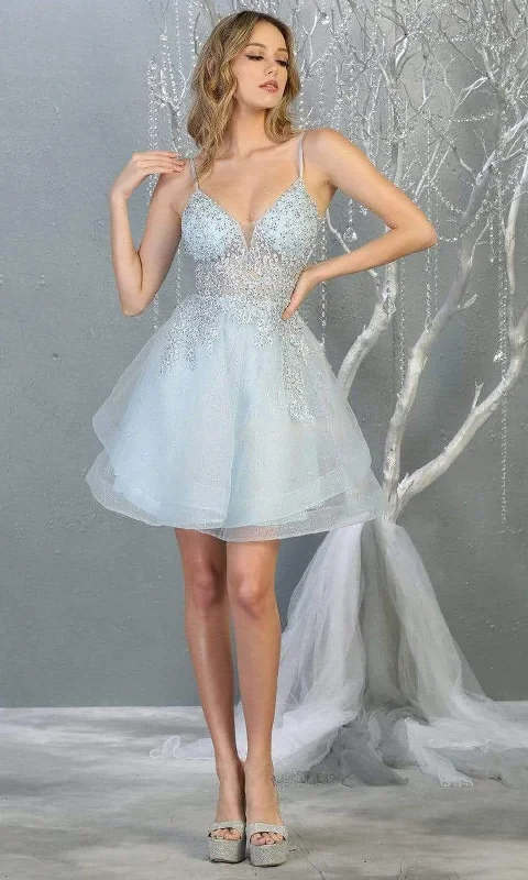 Simple Long Party Dress-May Queen - Beaded Embellished Tiered Tulle Cocktail Dress MQ1816