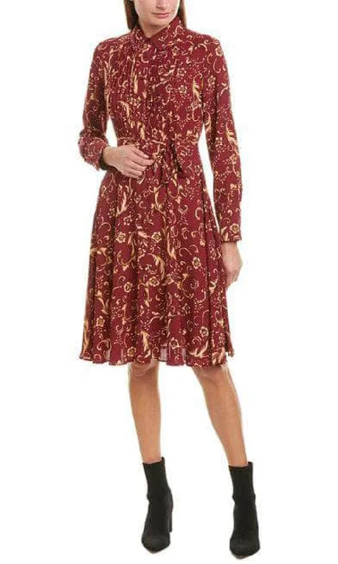 A-Line Red Long Party Dress-Nanette Nanette Lepore TM9F17120 - Long Sleeved Collared Shirtdress