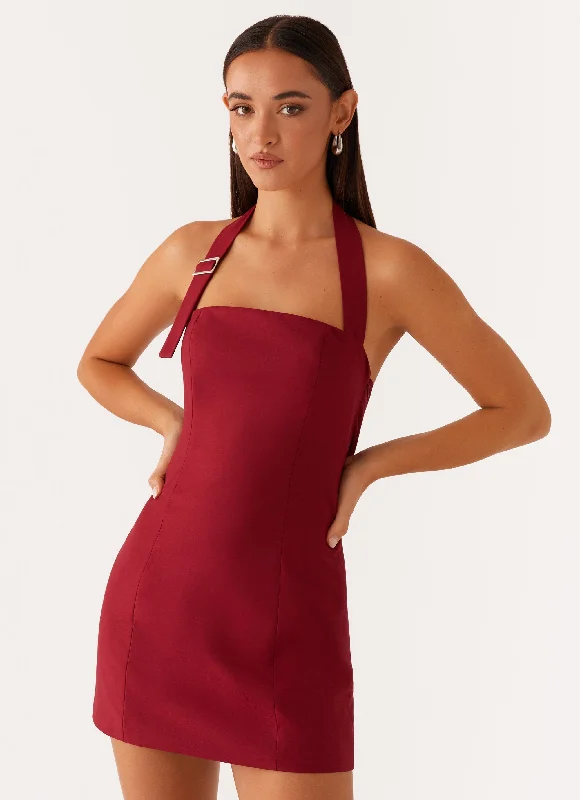 Mini Dresses for Day to Night Wear -Bianca Halter Dress - Red