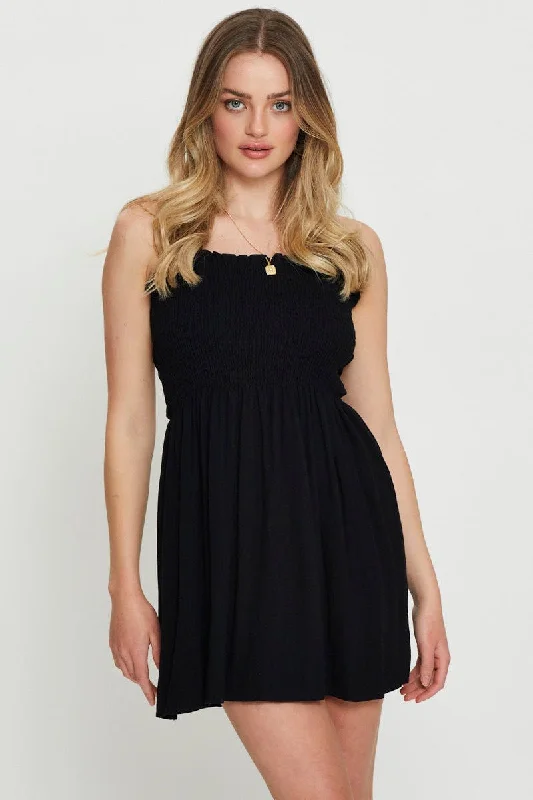 Mini Dresses with Draping Effect -Black Mini Dress Sleeveless