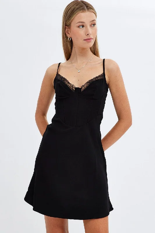 Mini Dresses for Winter Parties -Black Mini Dress Sleeveless Sweetheart Bustier Jersey