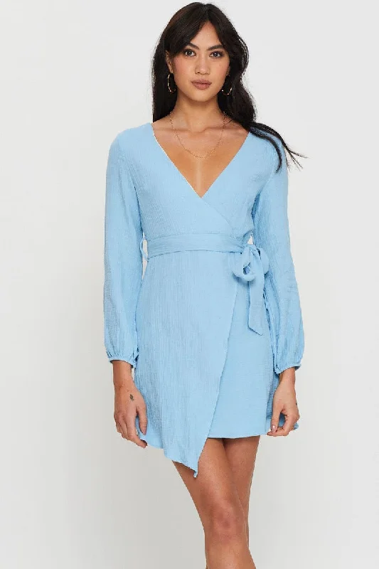 Mini Dresses with Relaxed Hem -Blue Mini Dress Short Sleeve