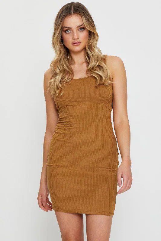 Mini Dresses with Embellished Bodice -Brown Bodycon Dress Mini