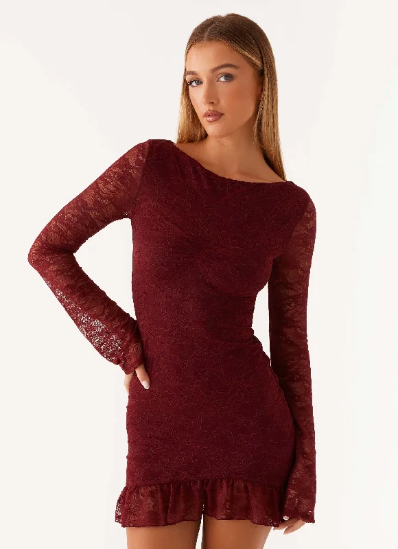 Mini Dresses for Casual Days -Dion Lace Mini Dress - Mulberry