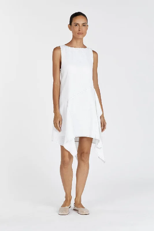 Mini Dresses with Simple Lace -ELSIE WHITE LINEN MINI DRESS