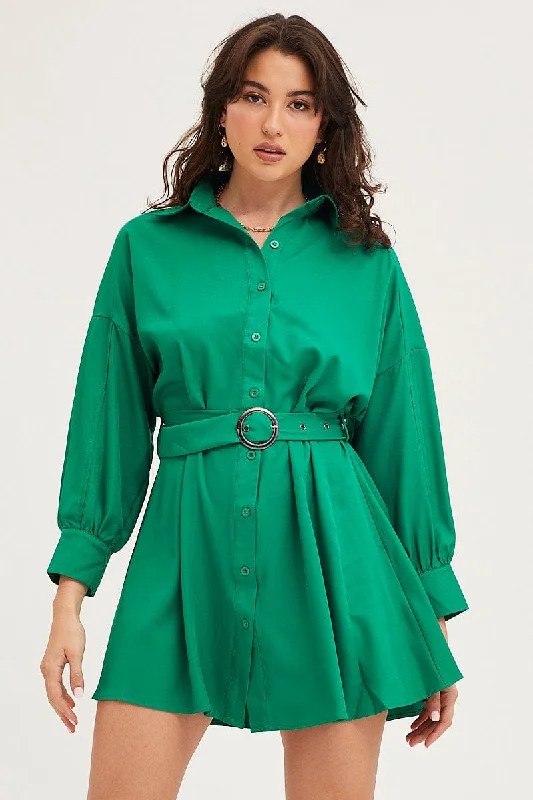 Mini Dresses with Soft Lace -Green Dress Long Sleeve Mini