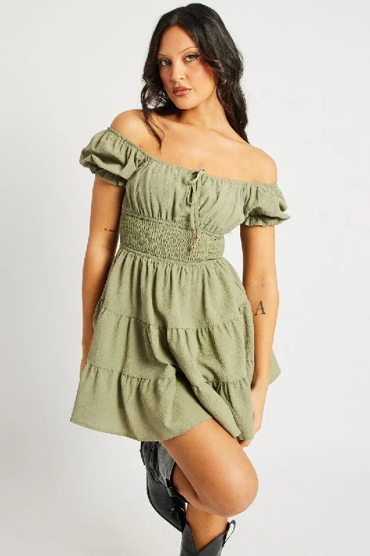 Mini Dresses for Winter Wonderland -Green Fit And Flare Dress Mini