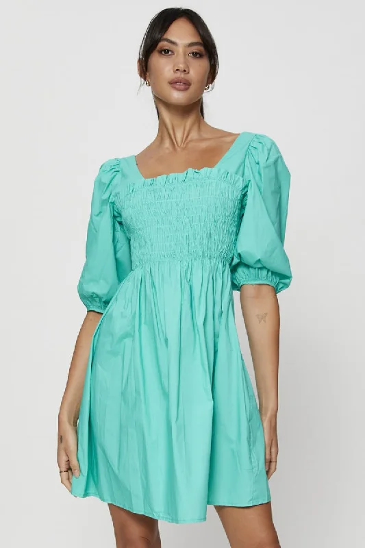 Mini Dresses for Event Styling -Green Mini Dress Short Sleeve Evening