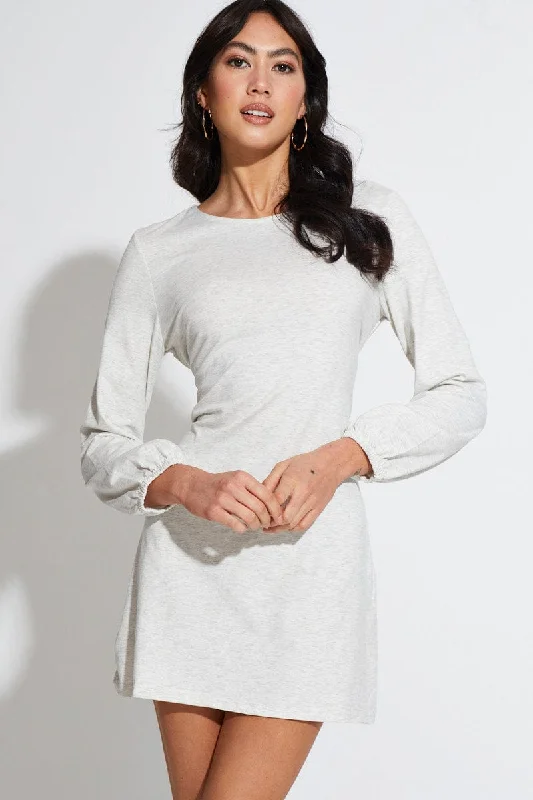 Mini Dresses with Decorative Seams -Grey Mini Dress Long Sleeve