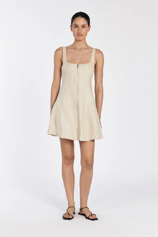 Mini Dresses for Summer Date Night -HARRIET SAND LINEN MINI DRESS