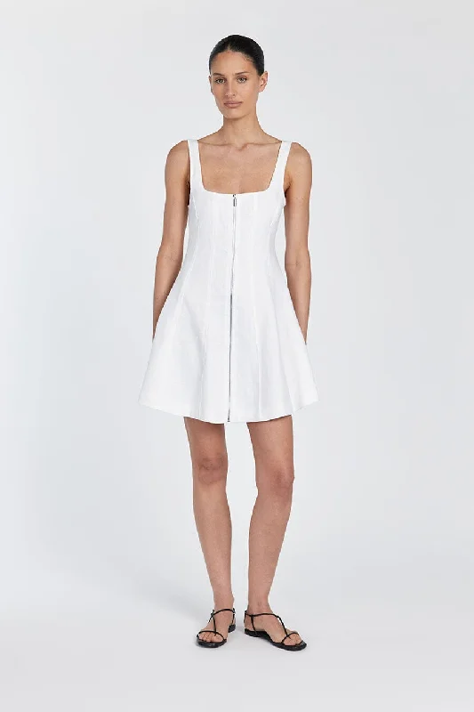 Mini Dresses with Flared Bodice -HARRIET WHITE LINEN MINI DRESS