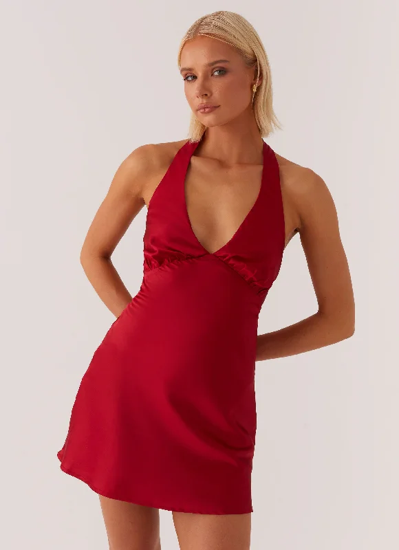 Mini Dresses with Button Closure -Heavy Hearted Mini Dress - Red