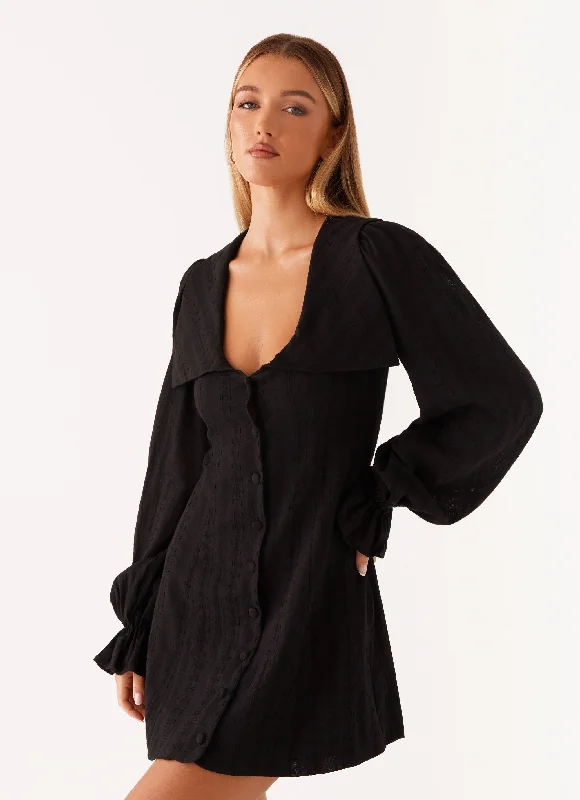 Mini Dresses with Mesh Detail -Kendrick Long Sleeve Mini Dress - Black