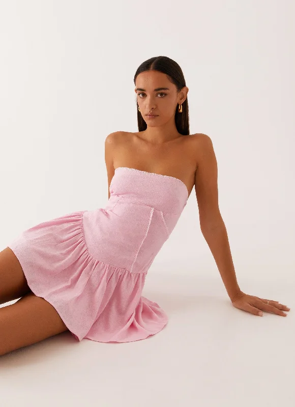 Mini Dresses for Chic Dinner Parties -Larnie Linen Mini Dress - Pink