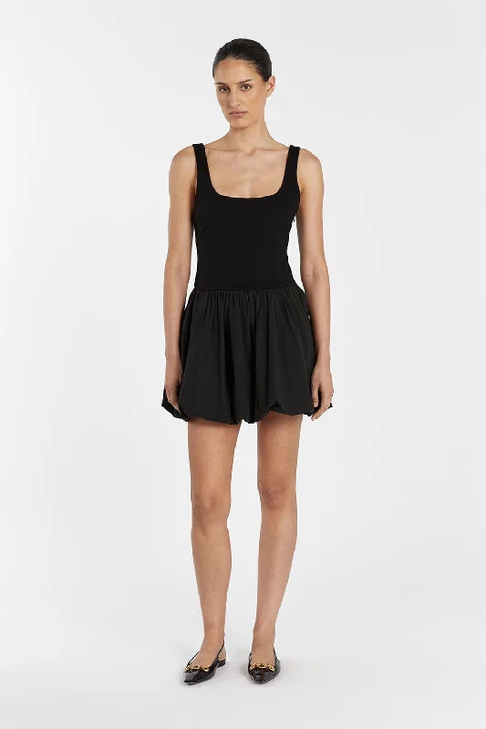 Mini Dresses with Side Pleats -LULA BLACK BUBBLE MINI DRESS