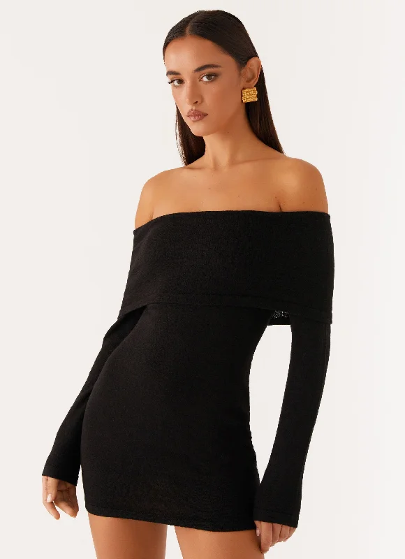 Mini Dresses with Simple Cutouts -Myla Off Shoulder Mini Dress - Black