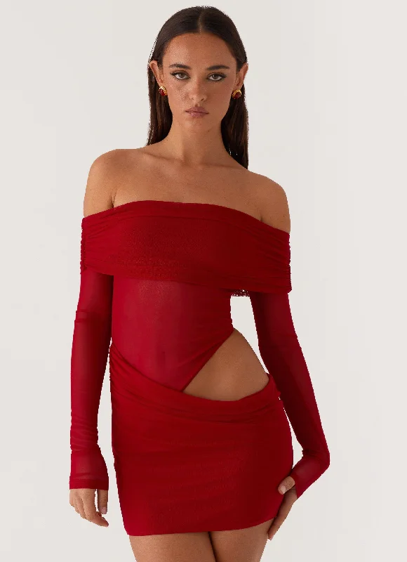 Mini Dresses with Sleeve Detail -No Doubt Mini Dress - Red