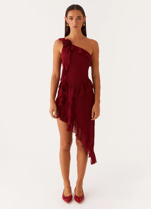 Mini Dresses with Banded Neckline -No Secret Mini Dress - Deep Red