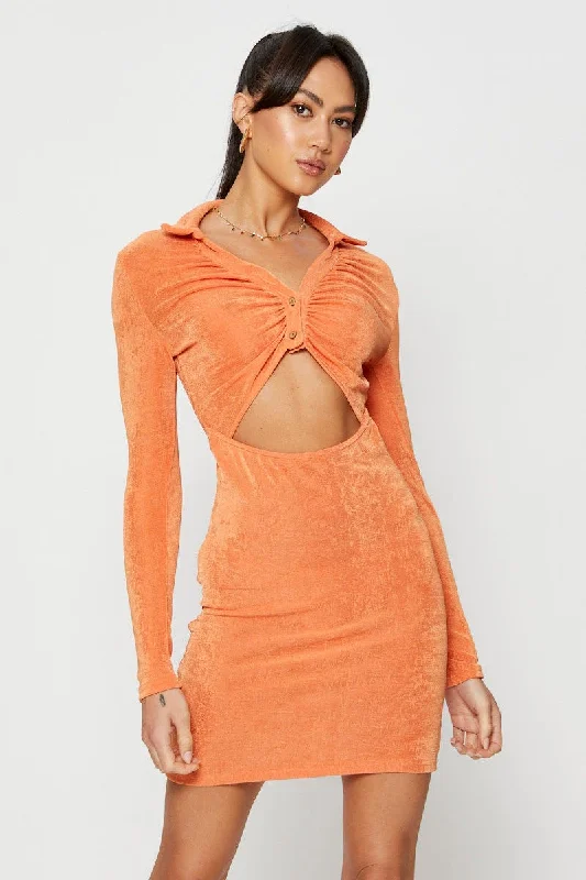 Mini Dresses with Tulle Detail -Orange Mini Dress Slinky Jersey Cut Out