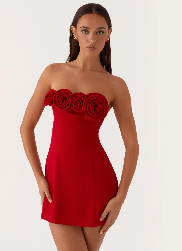 Mini Dresses with Banded Neckline -Patsie Strapless Mini Dress - Red