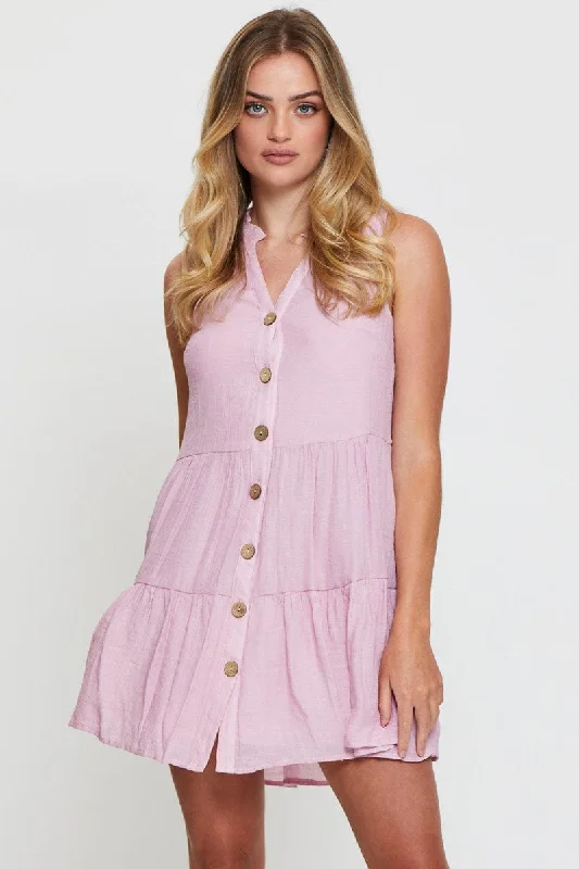 Mini Dresses for Evening Parties -Pink A Line Dress Mini