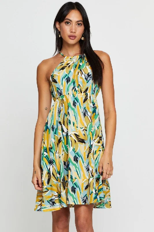 Mini Dresses for Stylish Evening -Print A Line Dress Mini