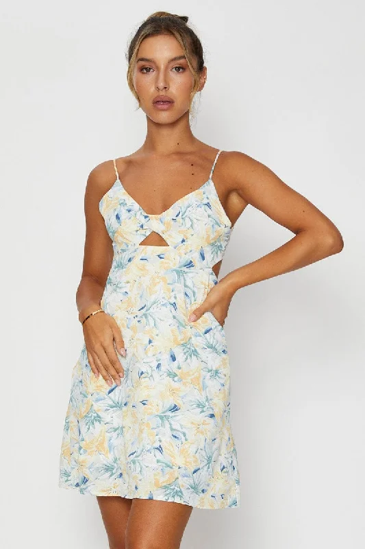 Mini Dresses with Off-Shoulder Design -Print A Line Dress Mini