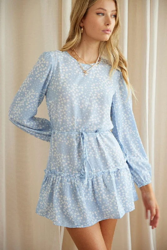 Mini Dresses for Family Gatherings -Print Mini Dress Long Sleeve