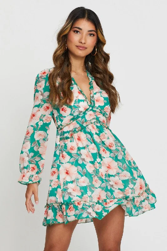 Mini Dresses for Casual Days -Print Mini Dress Long Sleeve