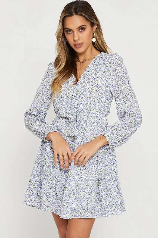 Mini Dresses for Trendy Women -Print Mini Dress Long Sleeve