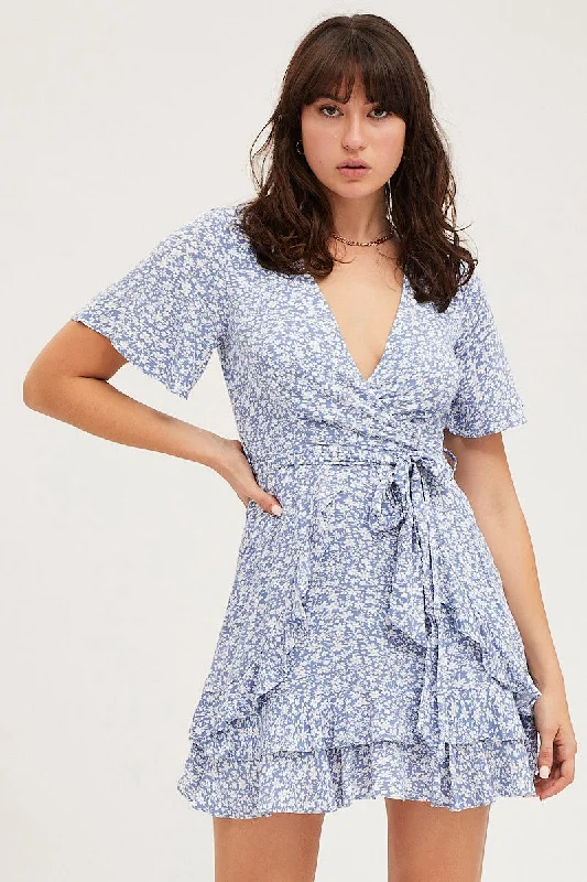 Mini Dresses for Stylish Evenings -Print Skater Dress Short Sleeve Mini