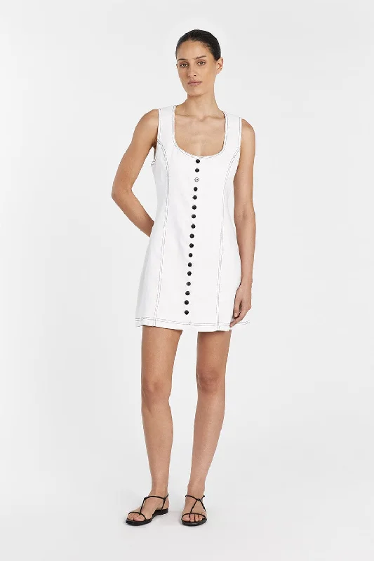 Mini Dresses with Button-down Front -ROSIE WHITE LINEN MINI DRESS