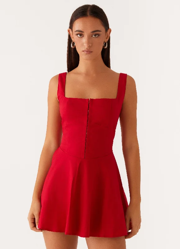 Mini Dresses with Ruffle Sash -The Isle Mini Dress - Red