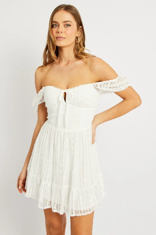 Mini Dresses for Winter Parties -White Fit And Flare Dress Mini Lace